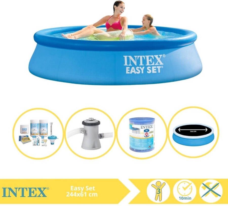 Intex Easy Set Zwembad Opblaaszwembad 244x61 cm Inclusief Solarzeil Pro Onderhoudspakket Zwembadpomp Filter en Onderhoudsset