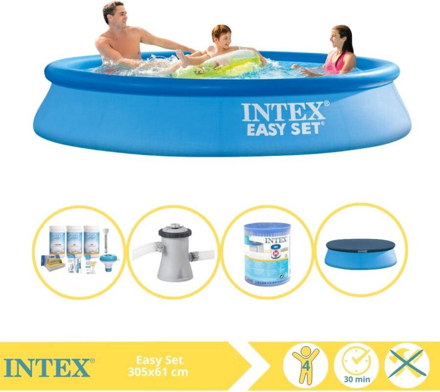 Intex Easy Set Zwembad Opblaaszwembad 305x61 cm Inclusief Afdekzeil Onderhoudspakket Zwembadpomp en Filter