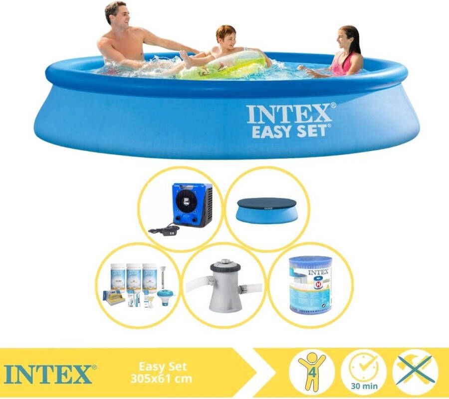 Intex Easy Set Zwembad Opblaaszwembad 305x61 cm Inclusief Afdekzeil Onderhoudspakket Zwembadpomp Filter Onderhoudsset Zwembadtegels en Warmtepomp HS