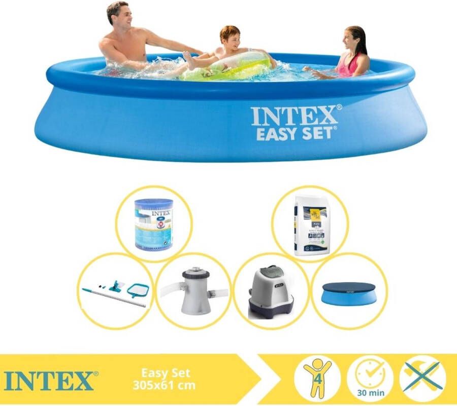 Intex Easy Set Zwembad Opblaaszwembad 305x61 cm Inclusief Afdekzeil Zwembadpomp Filter Onderhoudsset Zoutsysteem en Zout