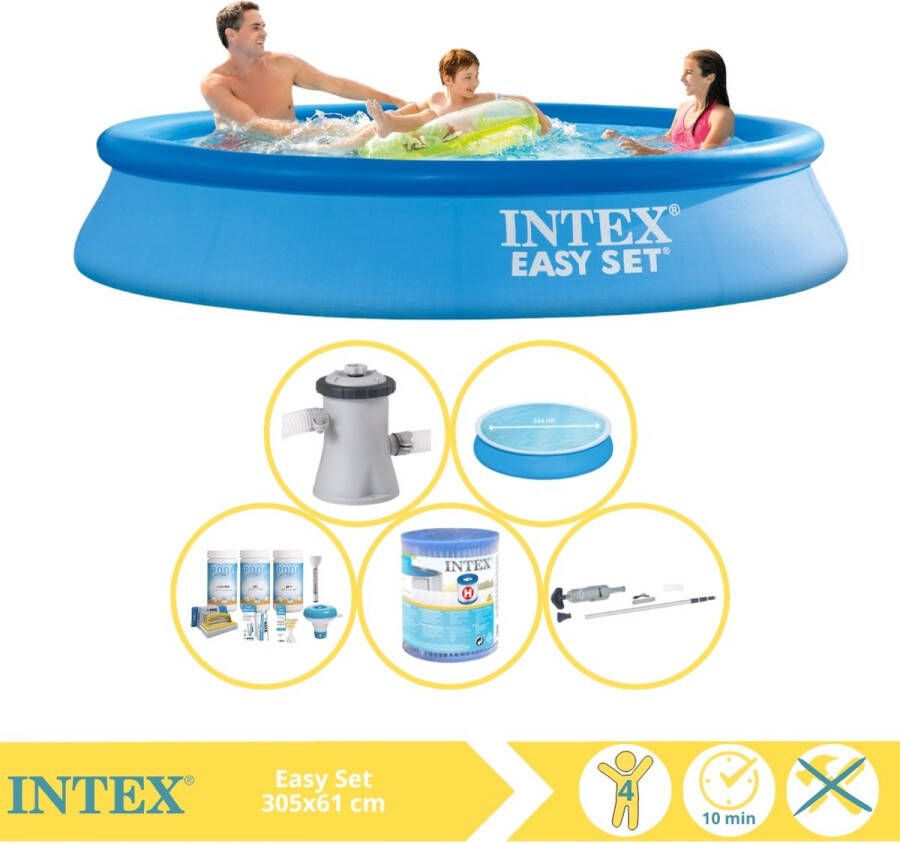 Intex Easy Set Zwembad Opblaaszwembad 305x61 cm Inclusief Solarzeil Onderhoudspakket Filter en Stofzuiger