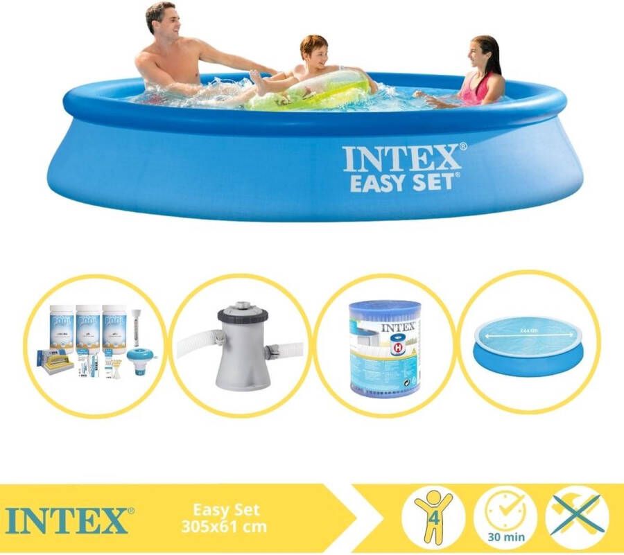 Intex Easy Set Zwembad Opblaaszwembad 305x61 cm Inclusief Solarzeil Onderhoudspakket Zwembadpomp en Filter