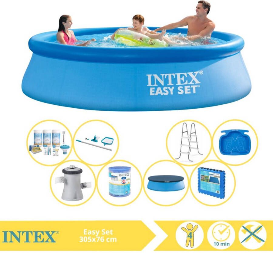 Intex Easy Set Zwembad Opblaaszwembad 305x76 cm Inclusief Afdekzeil Onderhoudspakket Filter Onderhoudsset Zwembadtegels en Warmtepomp CP