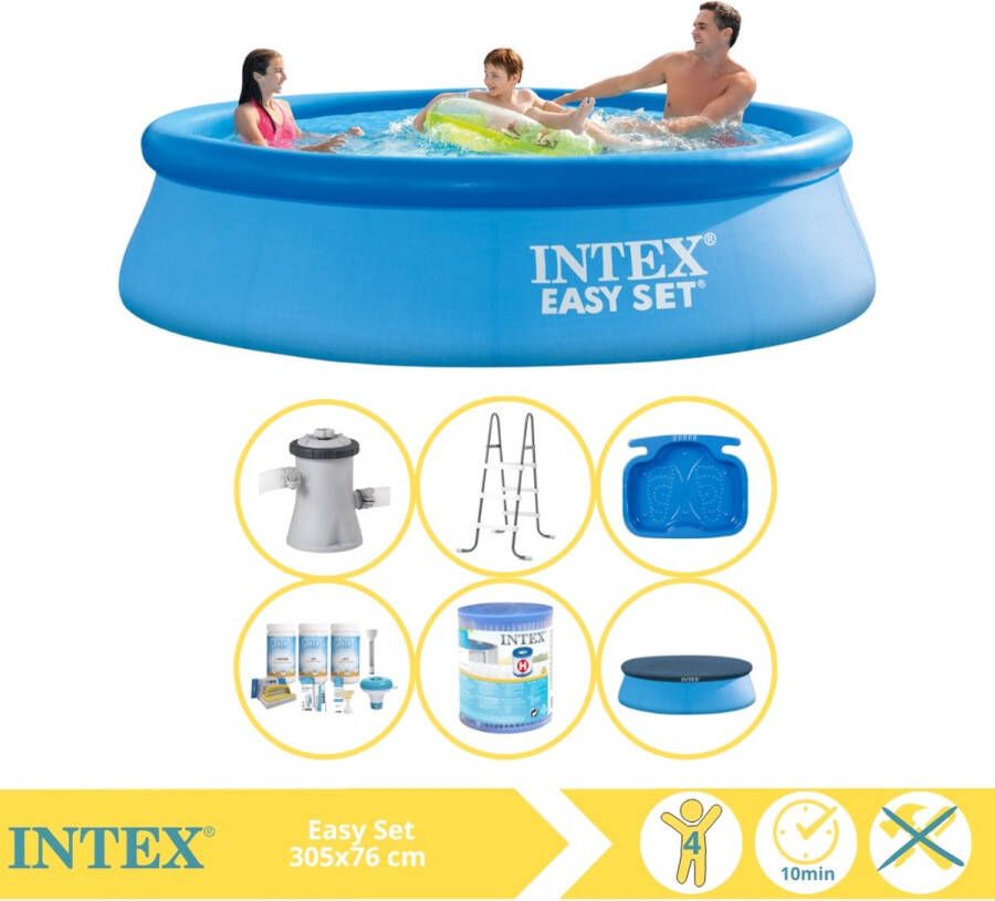 Intex Easy Set Zwembad Opblaaszwembad 305x76 cm Inclusief Afdekzeil Onderhoudspakket Filter Trap en Voetenbad