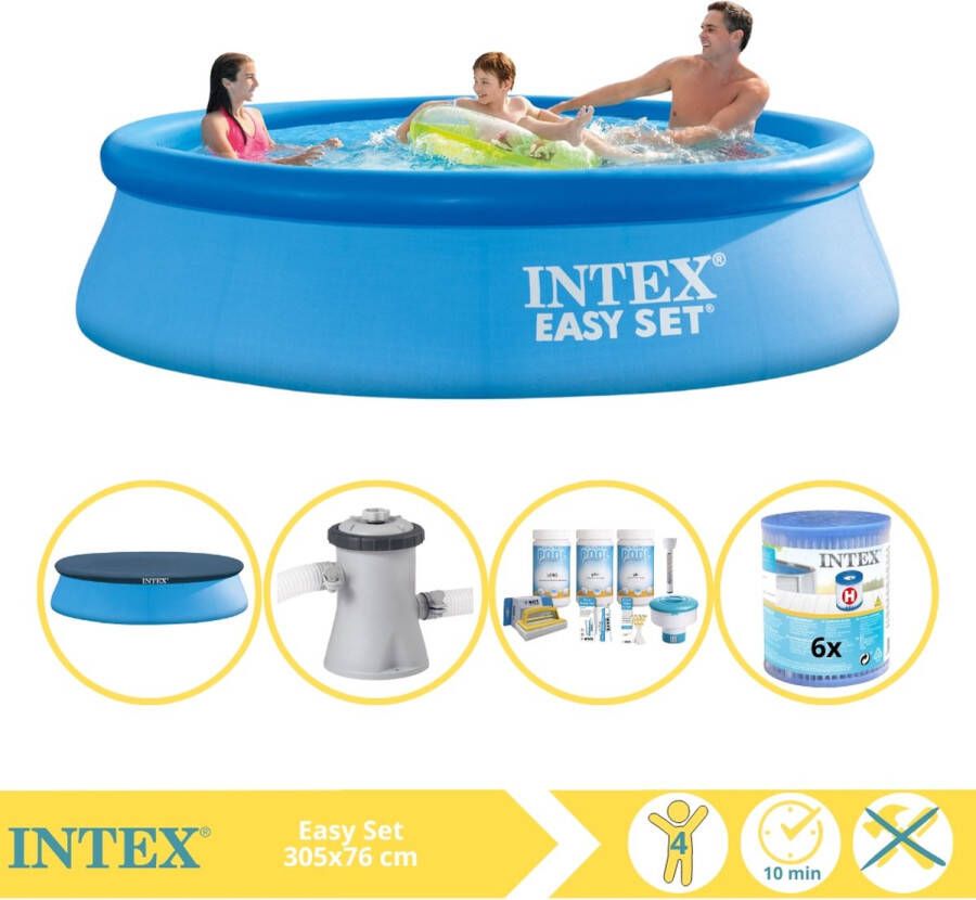 Intex Easy Set Zwembad Opblaaszwembad 305x76 cm Inclusief Afdekzeil Onderhoudspakket Zwembadpomp en Filter