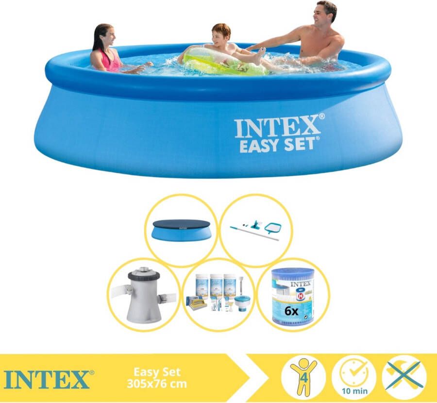 Intex Easy Set Zwembad Opblaaszwembad 305x76 cm Inclusief Afdekzeil Onderhoudspakket Zwembadpomp Filter Grondzeil en Stofzuiger