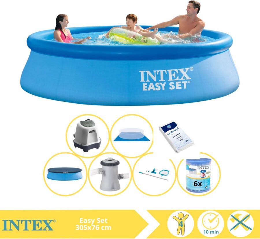 Intex Easy Set Zwembad Opblaaszwembad 305x76 cm Inclusief Afdekzeil Zwembadpomp Filter Grondzeil Onderhoudsset Zoutsysteem en Zout