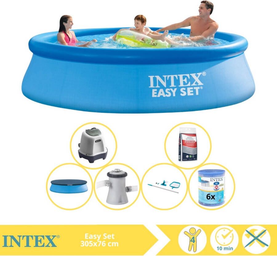 Intex Easy Set Zwembad Opblaaszwembad 305x76 cm Inclusief Afdekzeil Zwembadpomp Filter Onderhoudsset Zoutsysteem en Zout