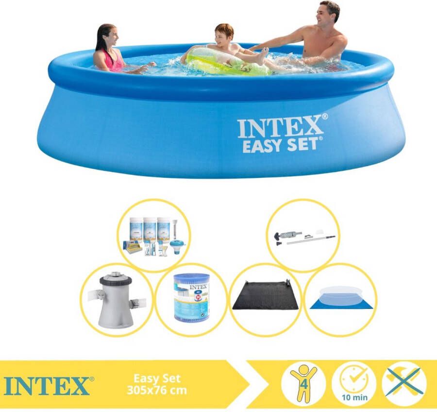 Intex Easy Set Zwembad Opblaaszwembad 305x76 cm Inclusief Onderhoudspakket Zwembadpomp Filter Grondzeil en Stofzuiger