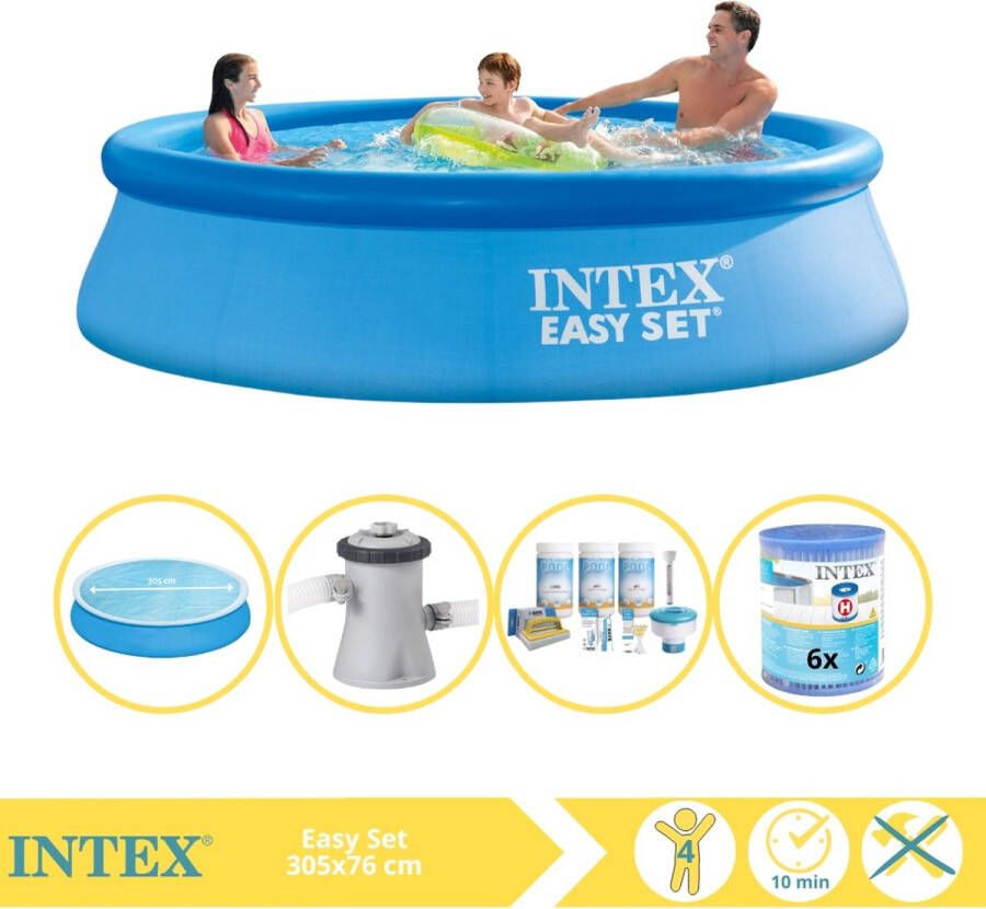 Intex Easy Set Zwembad Opblaaszwembad 305x76 cm Inclusief Solarzeil Onderhoudspakket Zwembadpomp en Filter