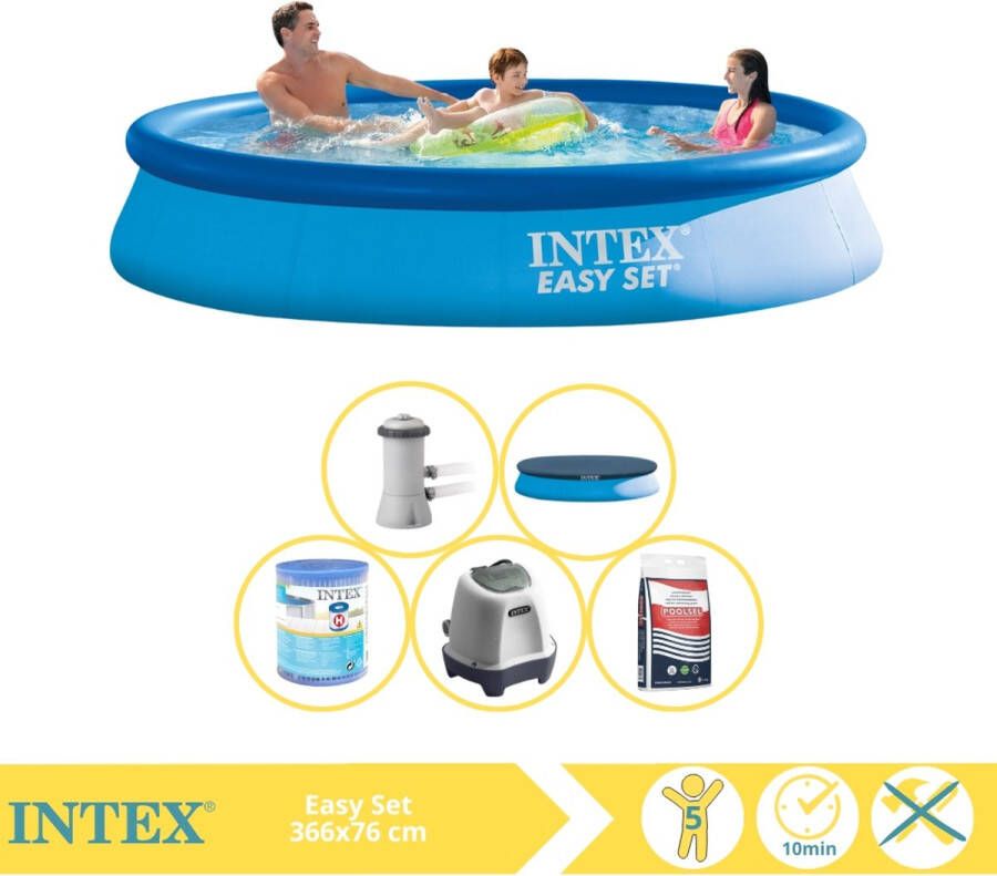 Intex Easy Set Zwembad Opblaaszwembad 366x76 cm Inclusief Afdekzeil Filter Zoutsysteem en Zout