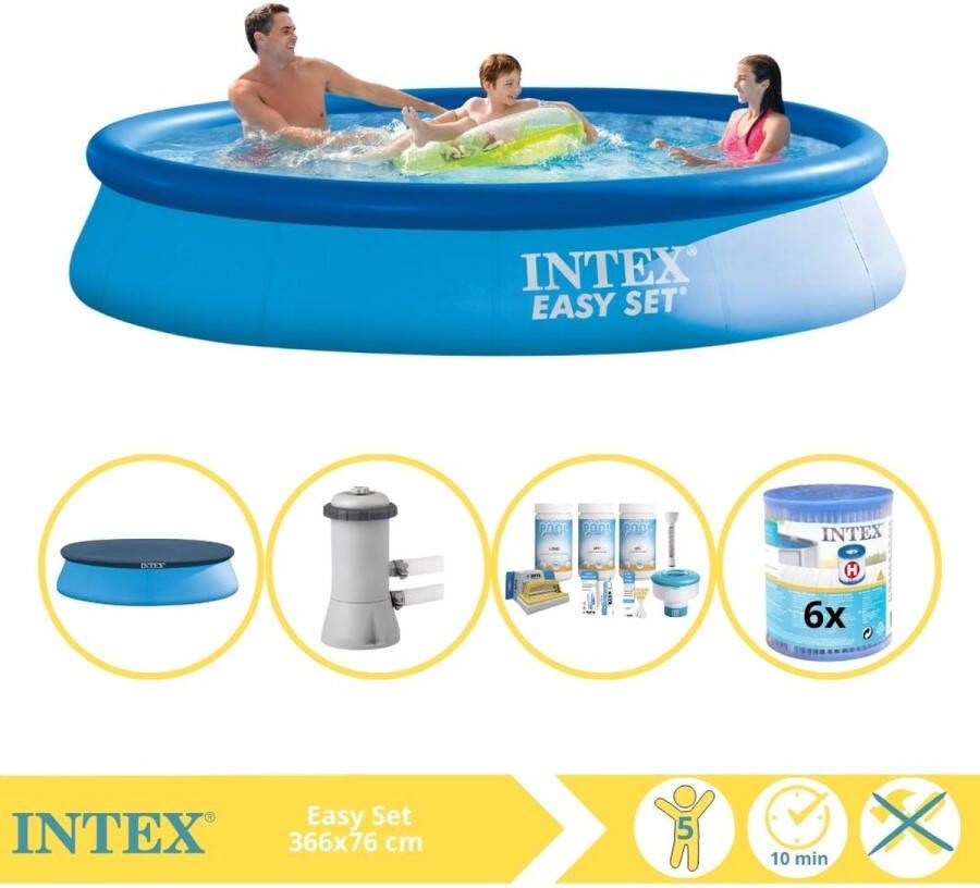 Intex Easy Set Zwembad Opblaaszwembad 366x76 cm Inclusief Afdekzeil Onderhoudspakket Zwembadpomp en Filter