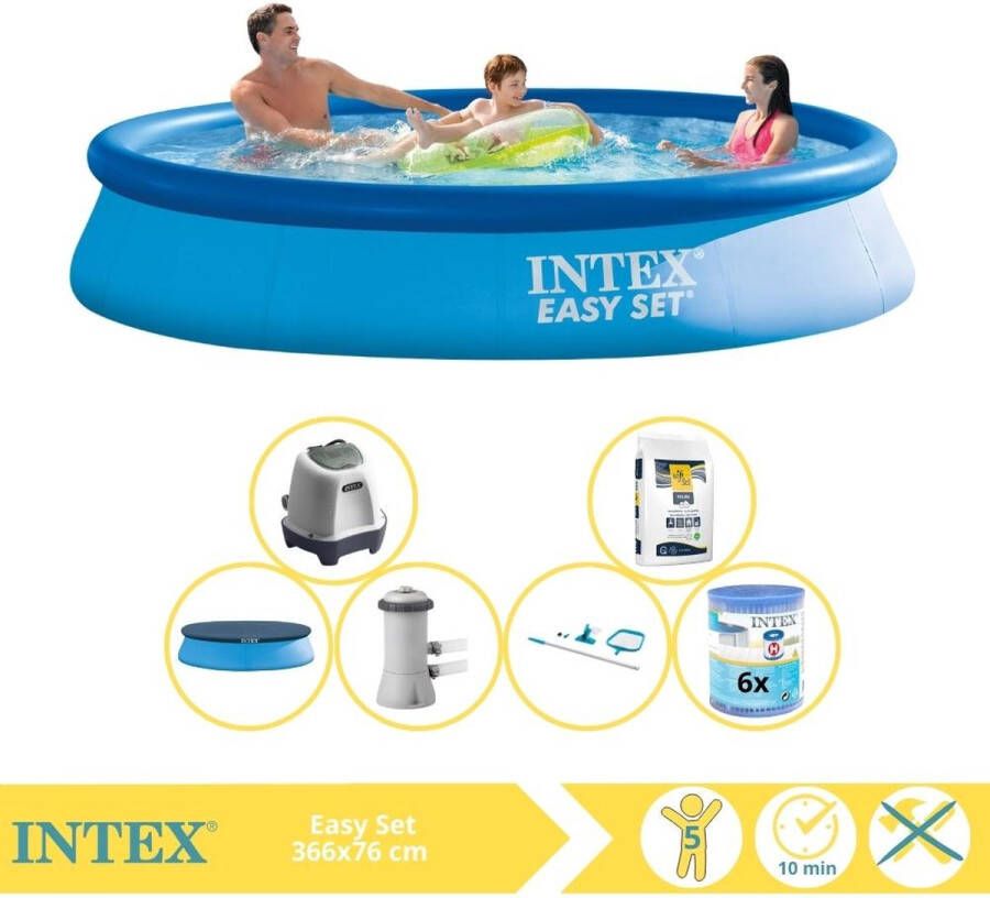 Intex Easy Set Zwembad Opblaaszwembad 366x76 cm Inclusief Afdekzeil Zwembadpomp Filter Onderhoudsset Zoutsysteem en Zout
