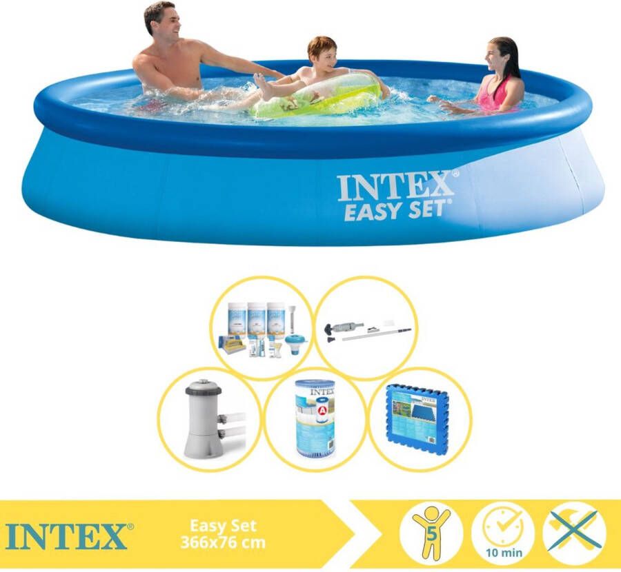 Intex Easy Set Zwembad Opblaaszwembad 366x76 cm Inclusief Onderhoudspakket Filter Stofzuiger en Zwembadtegels