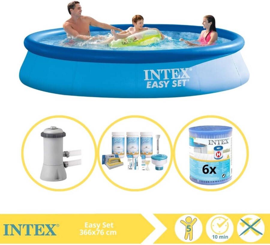 Intex Easy Set Zwembad Opblaaszwembad 366x76 cm Inclusief Onderhoudspakket Zwembadpomp en Filter