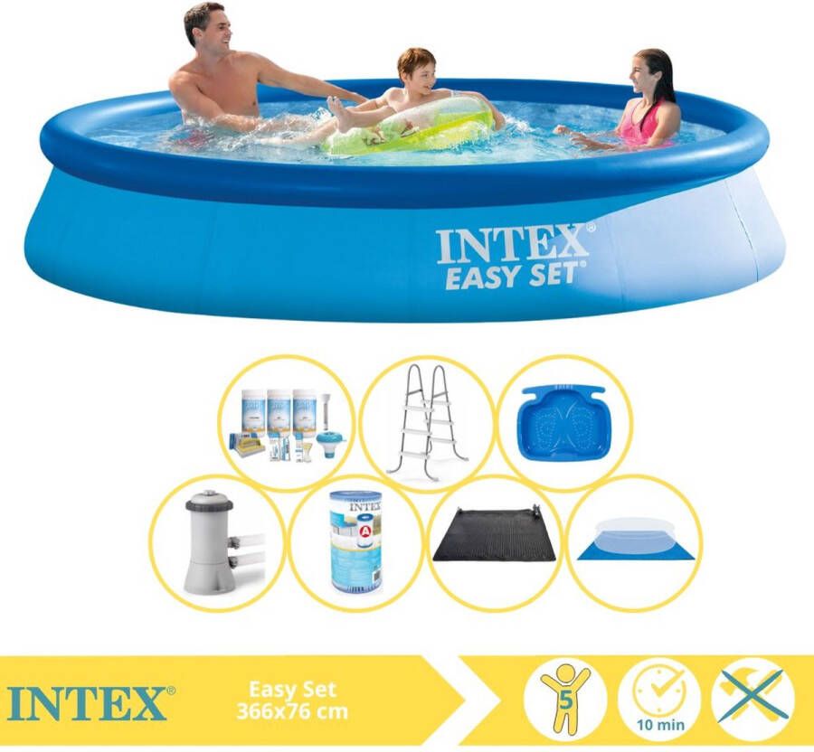 Intex Easy Set Zwembad Opblaaszwembad 366x76 cm Inclusief Onderhoudspakket Zwembadpomp Filter Grondzeil en Stofzuiger