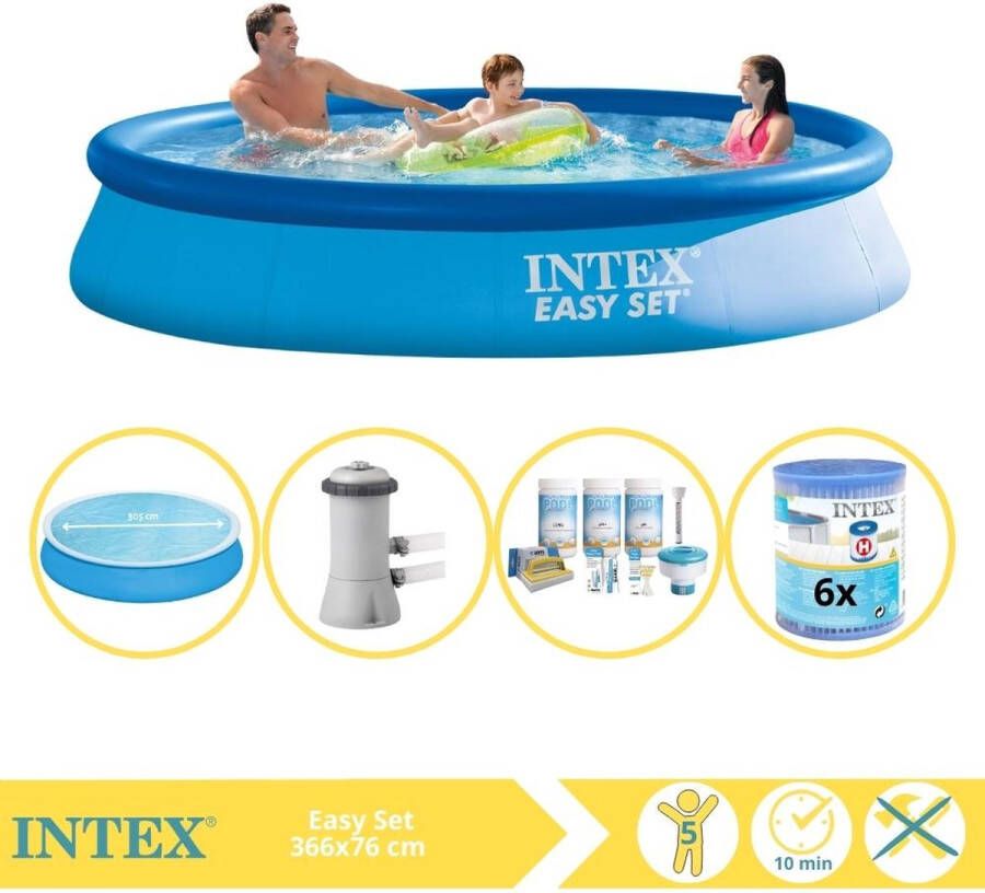 Intex Easy Set Zwembad Opblaaszwembad 366x76 cm Inclusief Solarzeil Onderhoudspakket Zwembadpomp en Filter