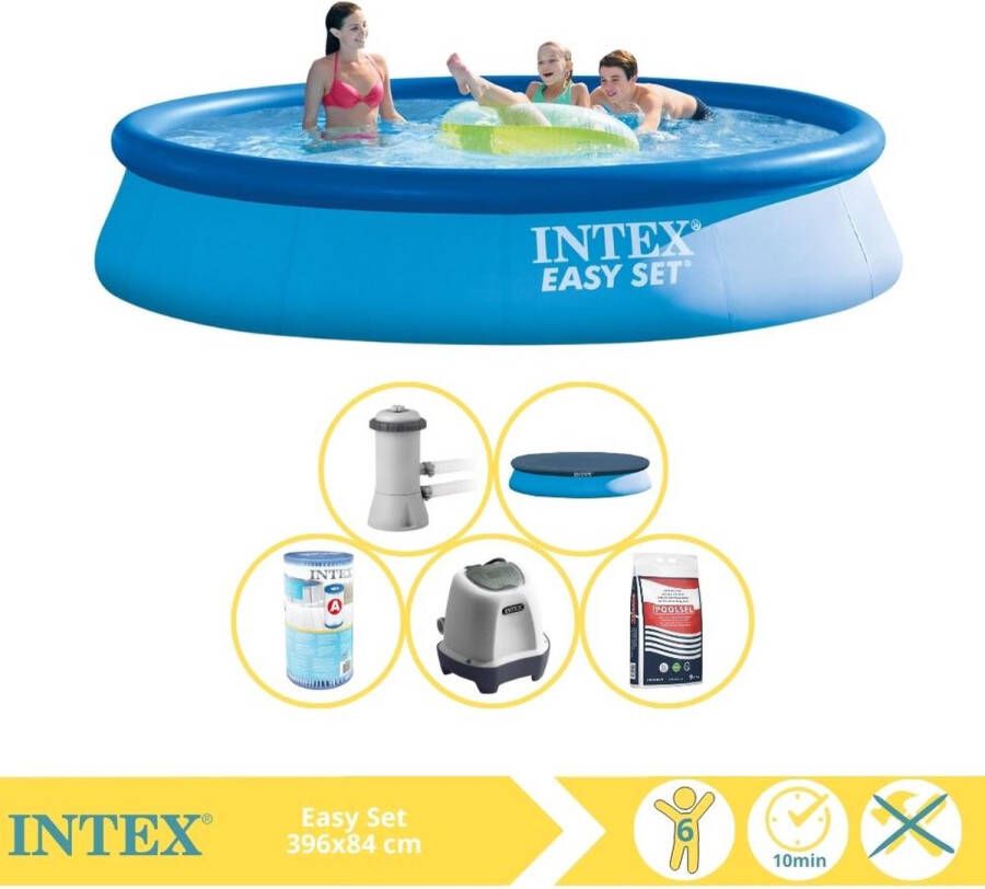 Intex Easy Set Zwembad Opblaaszwembad 396x84 cm Inclusief Afdekzeil Filter Zoutsysteem en Zout