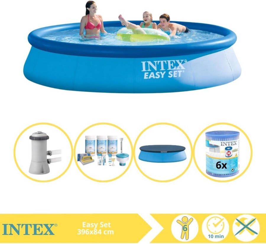 Intex Easy Set Zwembad Opblaaszwembad 396x84 cm Inclusief Afdekzeil Onderhoudspakket Zwembadpomp en Filter