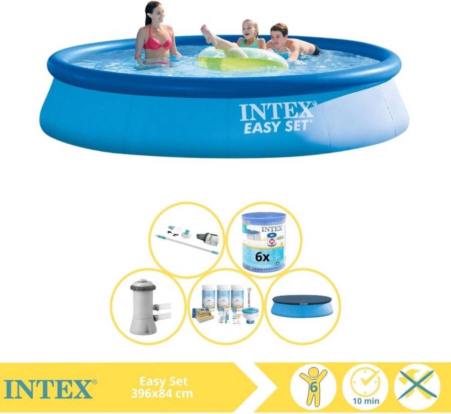 Intex Easy Set Zwembad Opblaaszwembad 396x84 cm Inclusief Afdekzeil Onderhoudspakket Zwembadpomp Filter en Warmtepomp HS