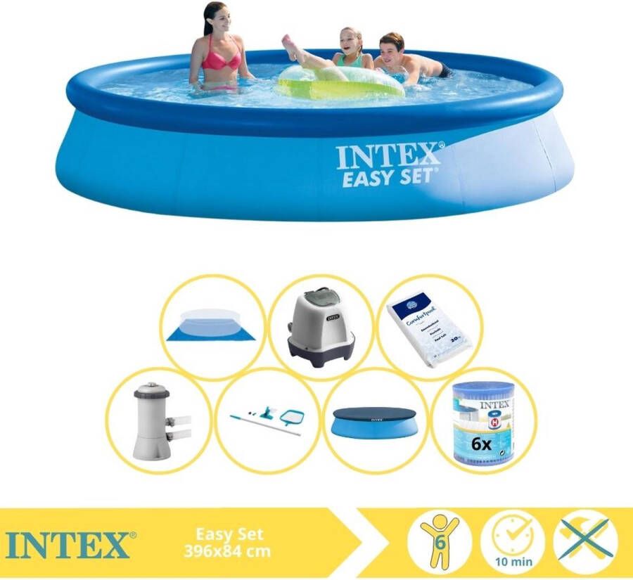 Intex Easy Set Zwembad Opblaaszwembad 396x84 cm Inclusief Afdekzeil Zwembadpomp Filter Grondzeil Onderhoudsset Zoutsysteem en Zout