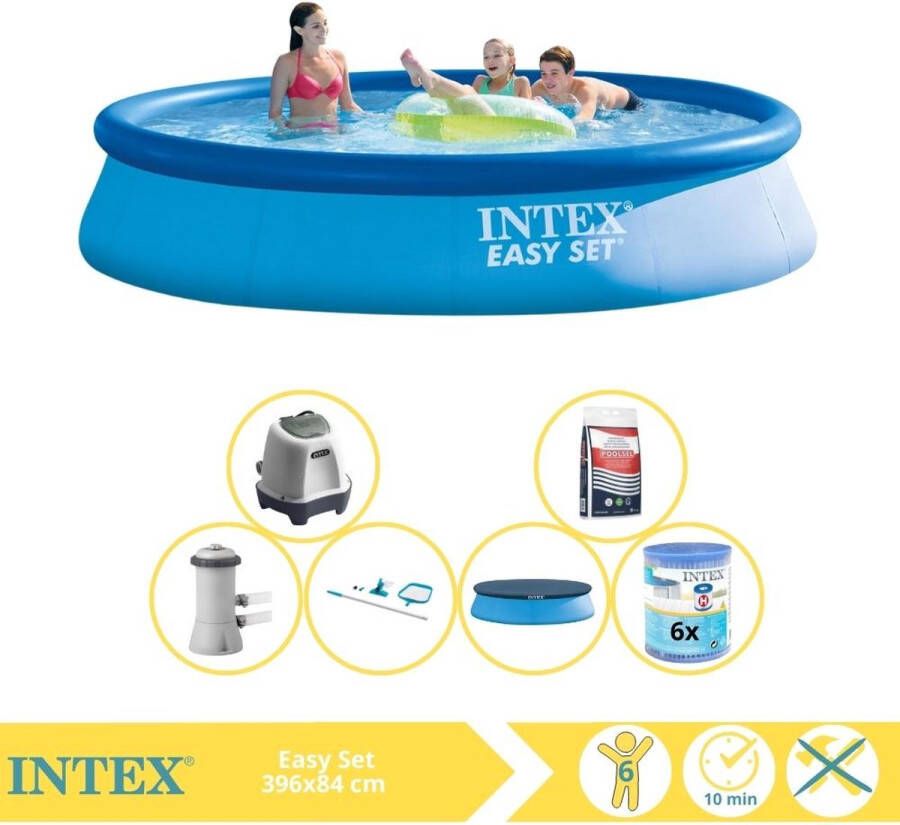 Intex Easy Set Zwembad Opblaaszwembad 396x84 cm Inclusief Afdekzeil Zwembadpomp Filter Onderhoudsset Zoutsysteem en Zout