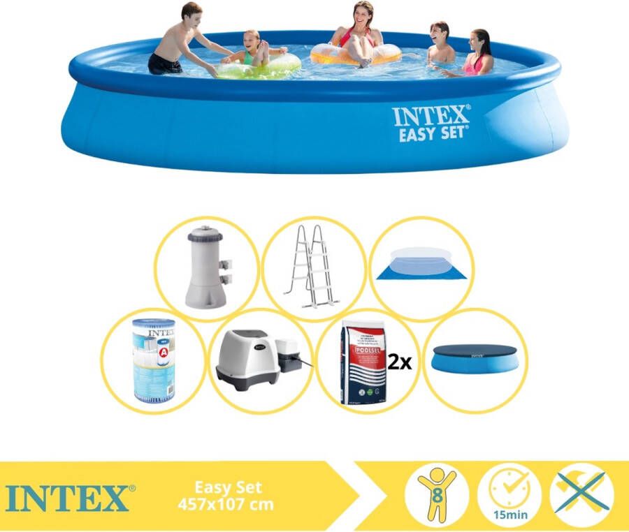 Intex Easy Set Zwembad Opblaaszwembad 457x107 cm Inclusief Filter Zoutsysteem en Zout
