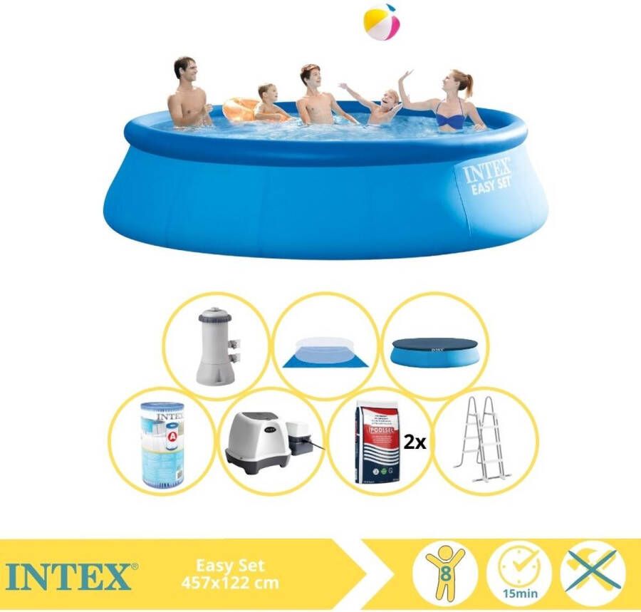 Intex Easy Set Zwembad Opblaaszwembad 457x122 cm Inclusief Filter Zoutsysteem en Zout