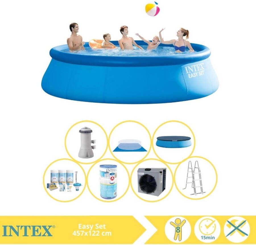 Intex Easy Set Zwembad Opblaaszwembad 457x122 cm Inclusief Onderhoudspakket Filter en Warmtepomp CP