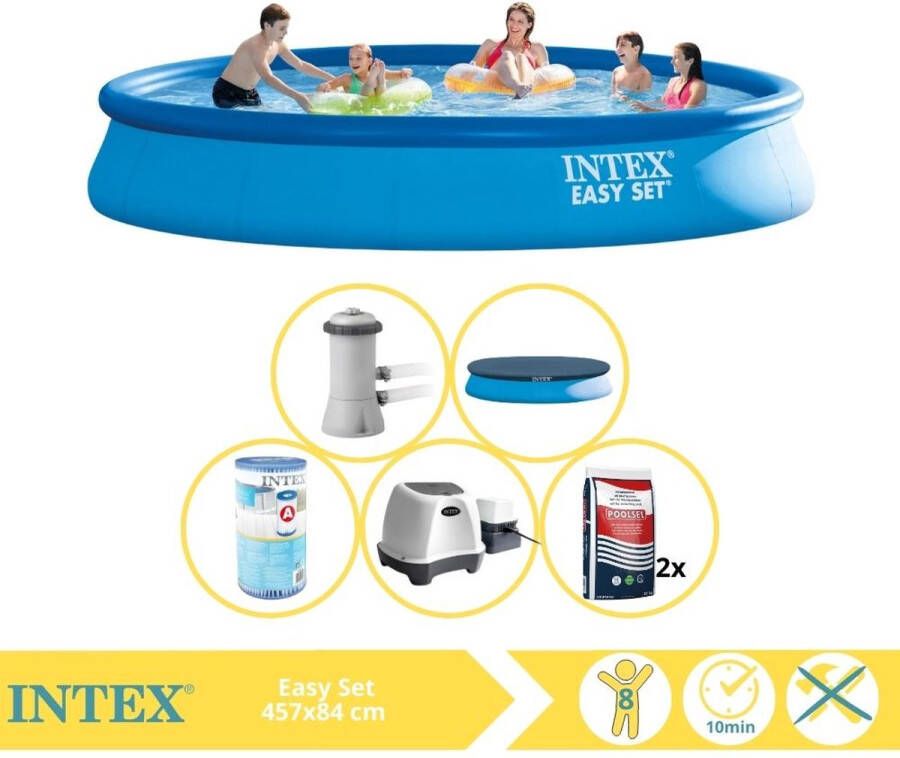 Intex Easy Set Zwembad Opblaaszwembad 457x84 cm Inclusief Afdekzeil Filter Zoutsysteem en Zout