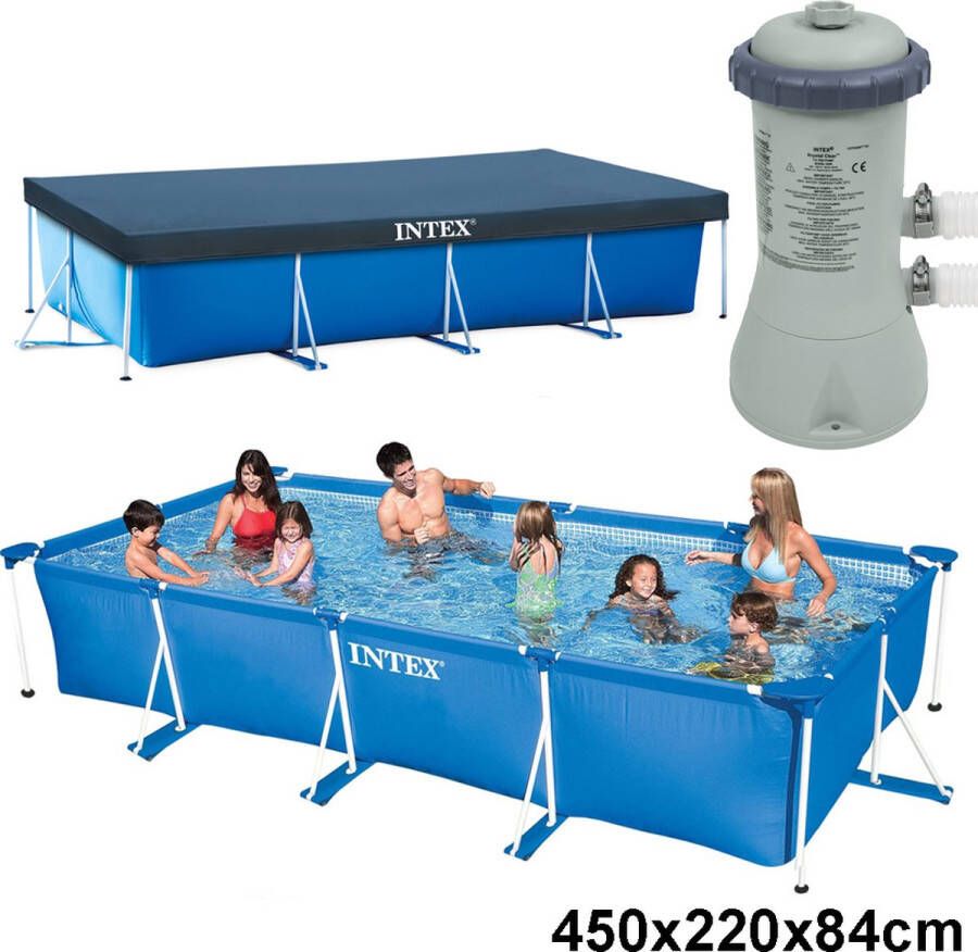 Intex Family Frame Zwembad 450x220x84cm Opzetzwembad + Filterpomp + Afdekzeil