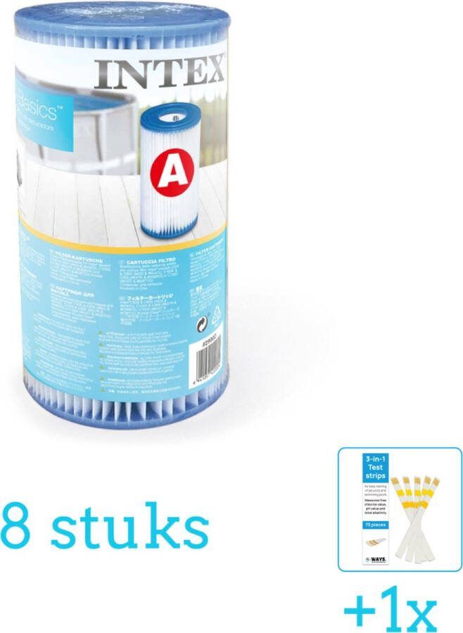 Intex Filter Cardridge Type A 8 stuks Voordeelverpakking Inclusief WAYS Testrips (1 stuks) Type A filter Geschikt voor 28604GS 28636GS 28638GS Pomp