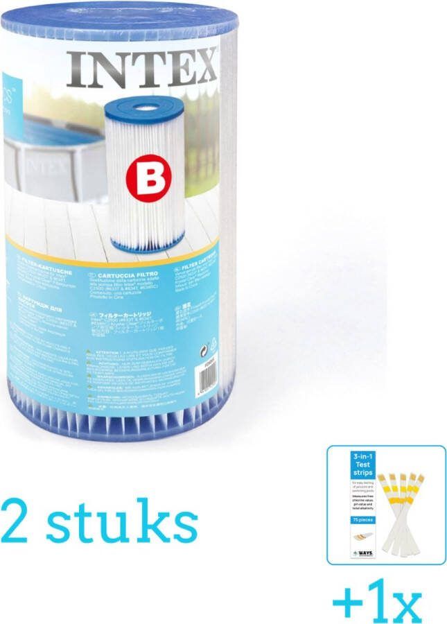 Intex Filtercartridge Type B 29005 Filter voor filterpomp 2 stuks Voordeelverpakking Inclusief WAYS Testrips (1 stuks) Type B filter Geschikt voor 28634GS Pomp