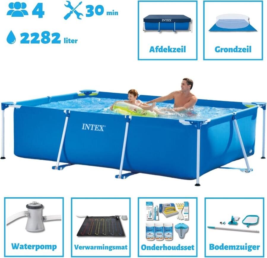 Intex Frame Pool Intex Opzetzwembad Rechthoekig 260 x 160 x 65 cm Blauw Sterk materiaal Inclusief Accessoires