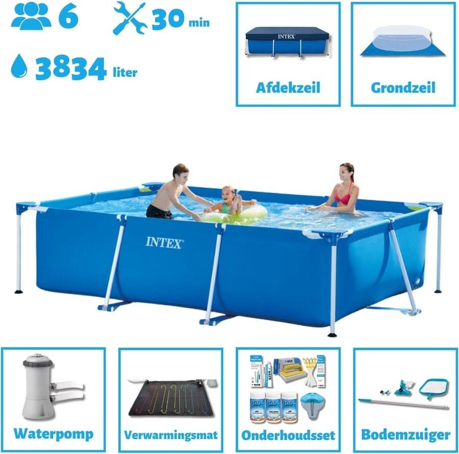 Intex Frame Pool Intex Opzetzwembad Rechthoekig 300 x 200 x 75 cm Blauw Sterk materiaal Inclusief Accessoires