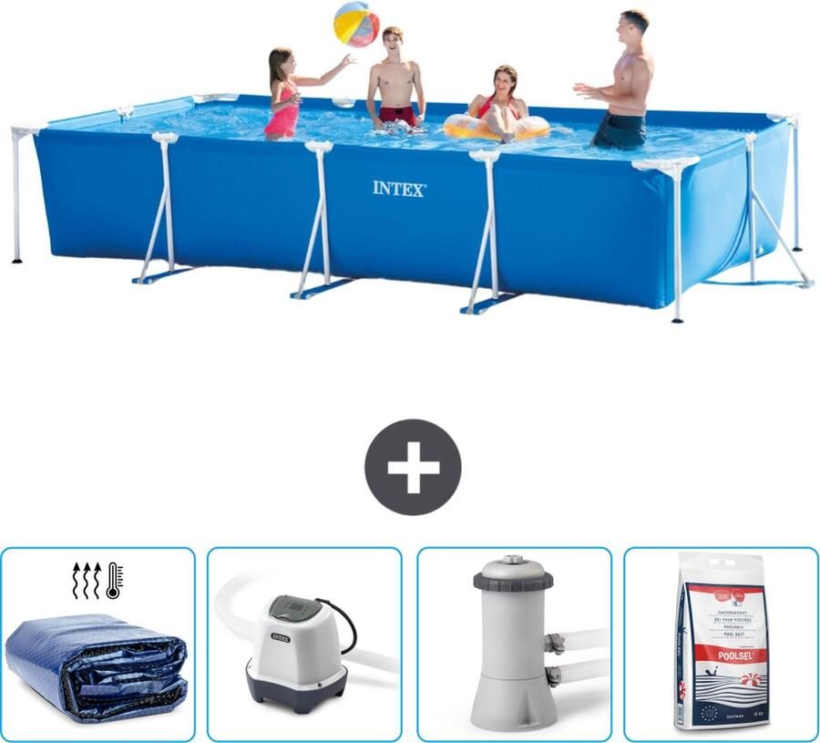 Intex Frame Pool Intex Rechthoekig Frame Zwembad 450 x 220 x 84 cm Blauw Inclusief Solarzeil Zoutwatersysteem Zwembadfilterpomp Zwembadzout