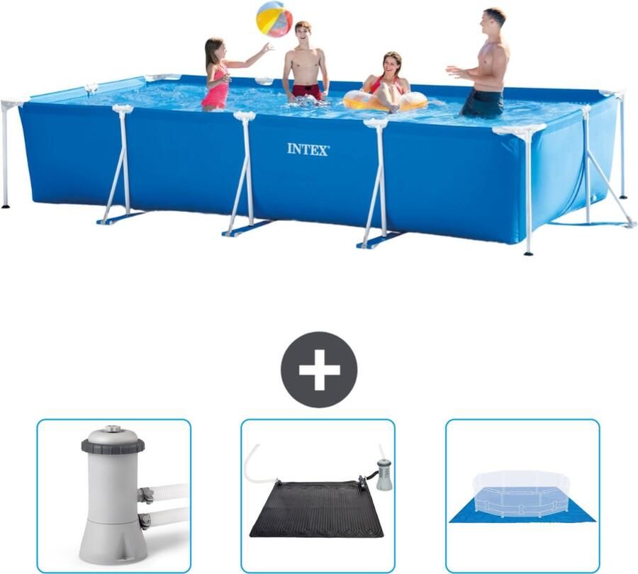 Intex Frame Pool Intex Rechthoekig Frame Zwembad 450 x 220 x 84 cm Blauw Inclusief Zwembadfilterpomp Solar Mat Grondzeil