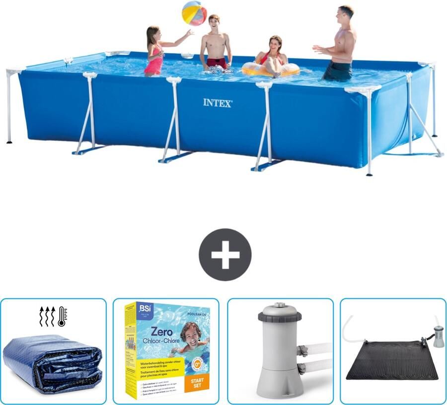 Intex Frame Pool Intex Rechthoekig Frame Zwembad 450 x 220 x 84 cm Blauw Inclusief Solarzeil Onderhoudspakket Zwembadfilterpomp Solar Mat