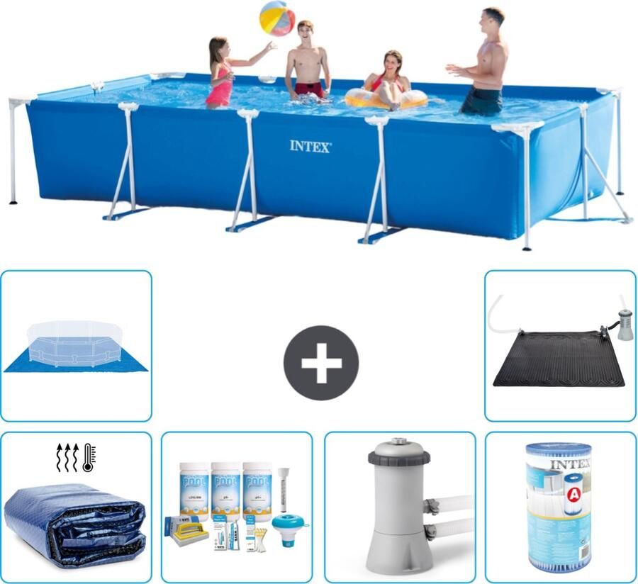 Intex Frame Pool Intex Rechthoekig Frame Zwembad 450 x 220 x 84 cm Blauw Inclusief Solarzeil Onderhoudspakket Zwembadfilterpomp Filter Grondzeil Solar Mat