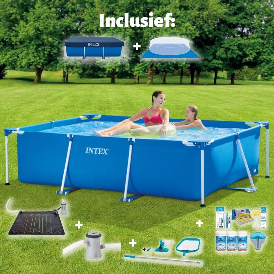 Intex Frame Pool Zwembad Opzetzwembad Compleet pakket Rechthoekig 220 x 150 x 60 cm Blauw Inclusief Pomp & Overige Accessoires