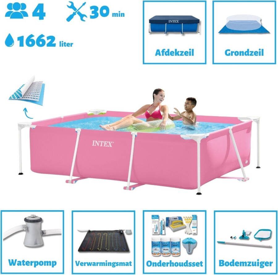 Intex Frame Pool Intex Opzetzwembad Rechthoekig 220 x 150 x 60 cm Roze Sterk materiaal Inclusief Accessoires