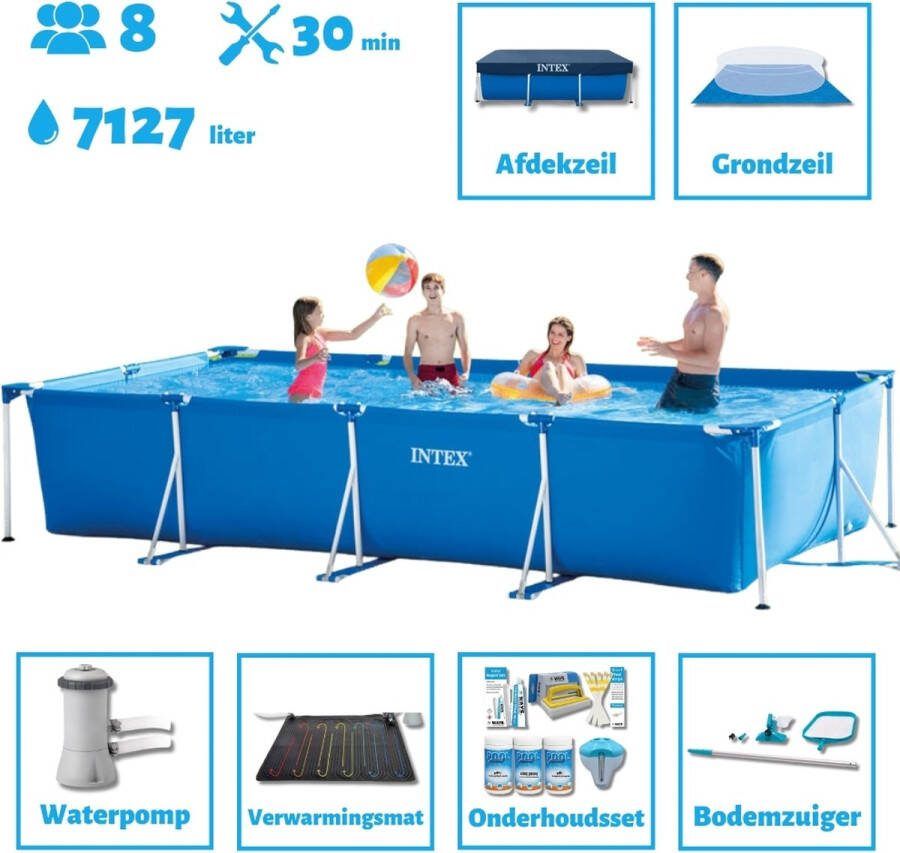 Intex Frame Pool Intex Opzetzwembad Rechthoekig 450 x 220 x 84 cm Blauw Sterk materiaal Inclusief Accessoires