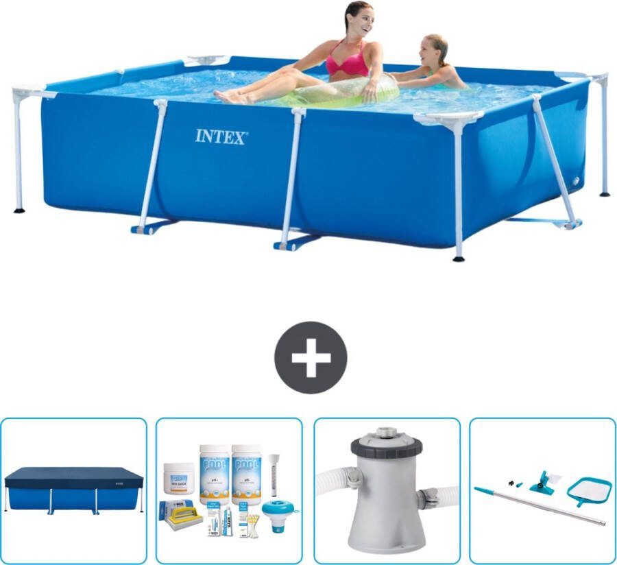 Intex Frame Pool Intex Rechthoekig Frame Zwembad 220 x 150 x 60 cm Blauw Inclusief Afdekzeil Onderhoudspakket Zwembadfilterpomp Schoonmaakset