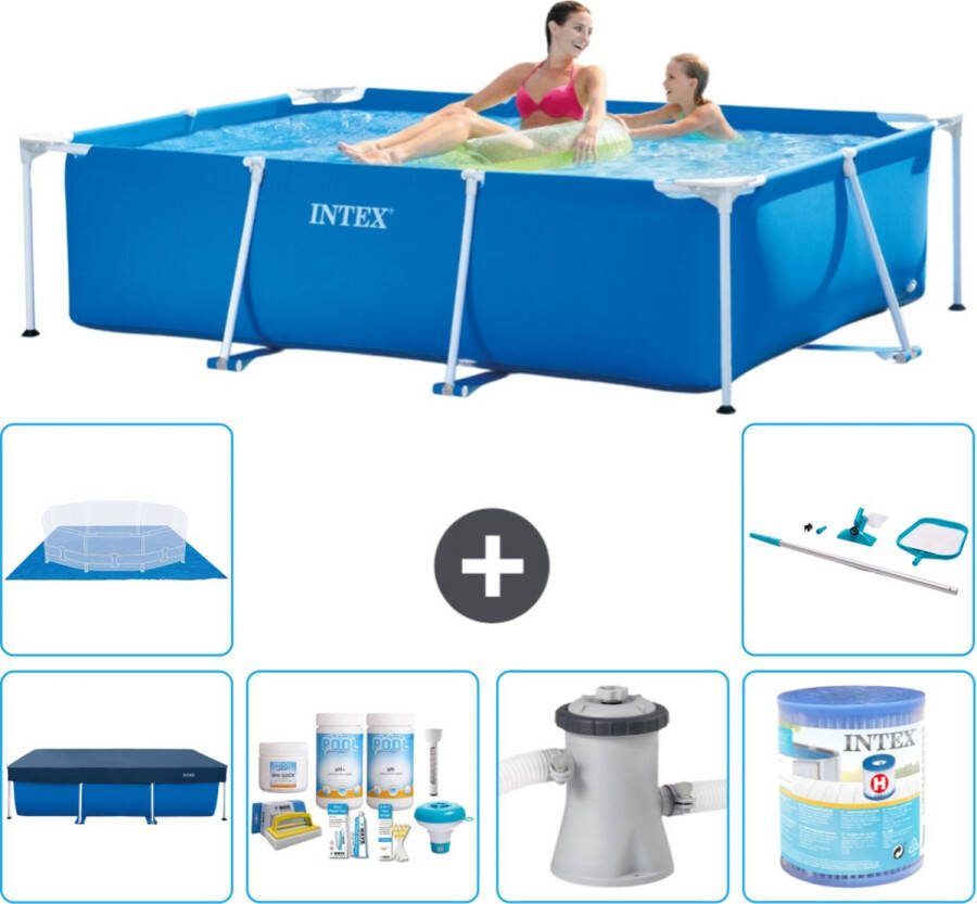 Intex Frame Pool Intex Rechthoekig Frame Zwembad 220 x 150 x 60 cm Blauw Inclusief Afdekzeil Onderhoudspakket Zwembadfilterpomp Filter Grondzeil Schoonmaakset