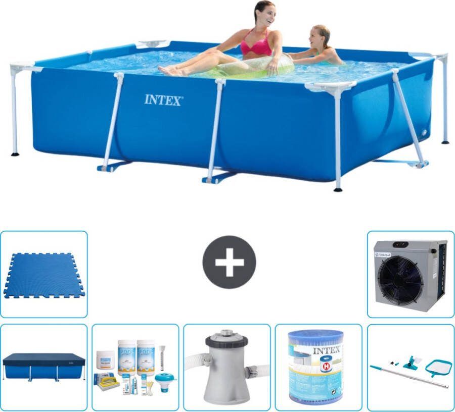 Intex Frame Pool Intex Rechthoekig Frame Zwembad 220 x 150 x 60 cm Blauw Inclusief Afdekzeil Onderhoudspakket Zwembadfilterpomp Filter Schoonmaakset Vloertegels Warmtepomp