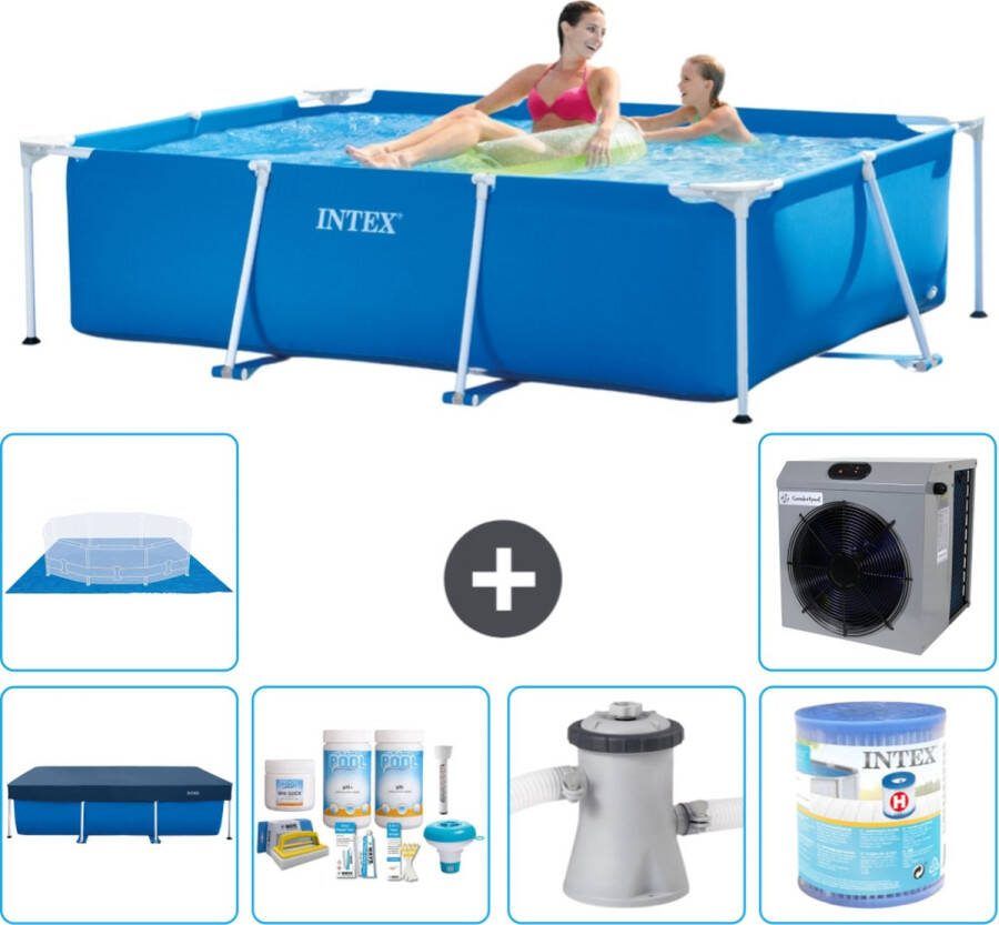 Intex Frame Pool Intex Rechthoekig Frame Zwembad 220 x 150 x 60 cm Blauw Inclusief Afdekzeil Onderhoudspakket Zwembadfilterpomp Filter Grondzeil Warmtepomp