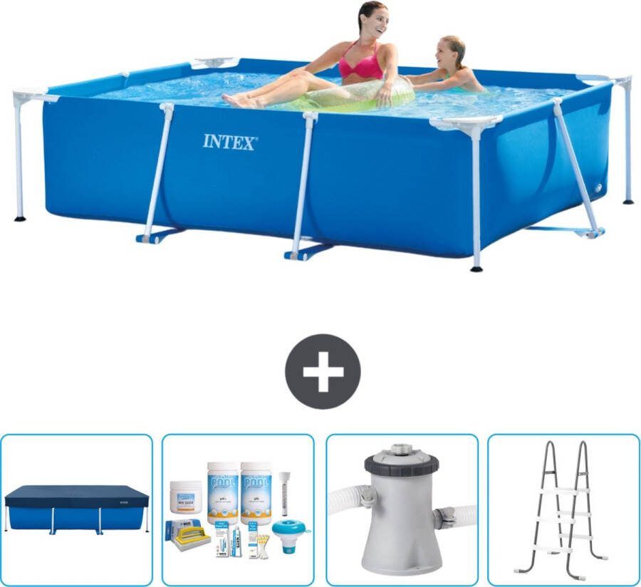 Intex Frame Pool Intex Rechthoekig Frame Zwembad 220 x 150 x 60 cm Blauw Inclusief Afdekzeil Onderhoudspakket Zwembadfilterpomp Ladder