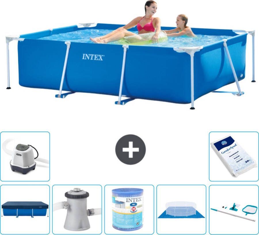 Intex Frame Pool Intex Rechthoekig Frame Zwembad 220 x 150 x 60 cm Blauw Inclusief Afdekzeil Zwembadfilterpomp Filter Grondzeil Schoonmaakset Zoutwatersysteem Zwembadzout