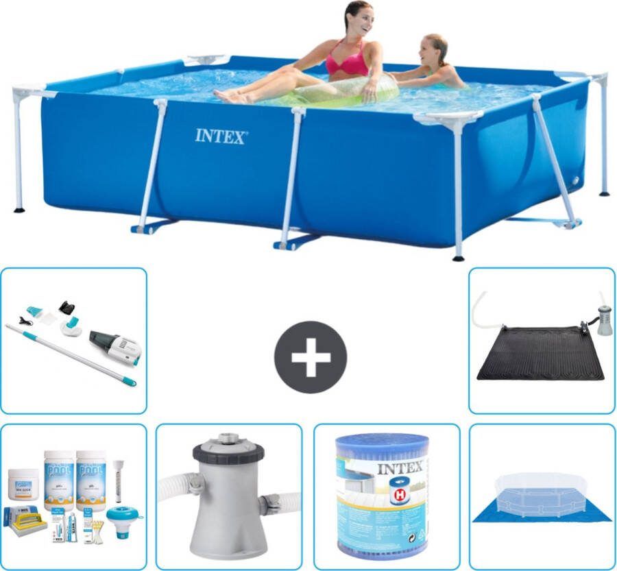 Intex Frame Pool Intex Rechthoekig Frame Zwembad 220 x 150 x 60 cm Blauw Inclusief Onderhoudspakket Zwembadfilterpomp Filter Grondzeil Stofzuiger Solar Mat