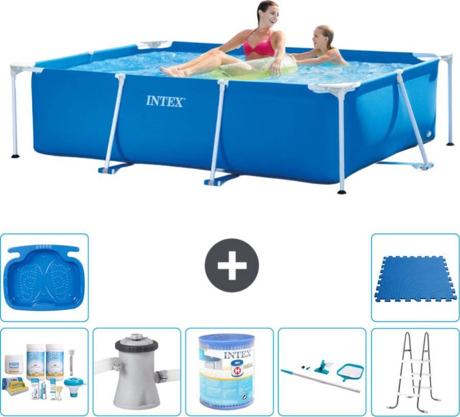 Intex Frame Pool Intex Rechthoekig Frame Zwembad 220 x 150 x 60 cm Blauw Inclusief Onderhoudspakket Zwembadfilterpomp Filter Schoonmaakset Ladder Voetenbad Vloertegels